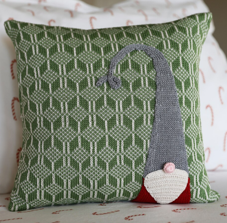 Hand Knit 12" Gnome Christmas Pillow, Fair Trade