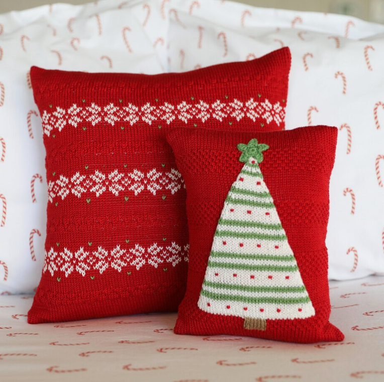 12x12 Hand Knit Red Nordic Stripe Christmas Pillow, Fair Trade