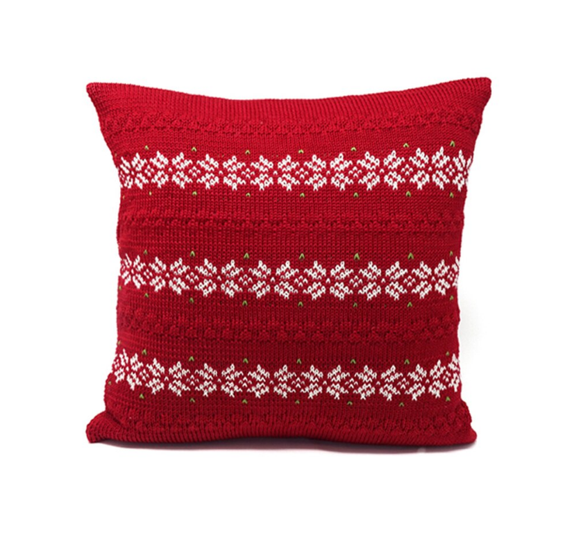 12x12 Hand Knit Red Nordic Stripe Christmas Pillow, Fair Trade