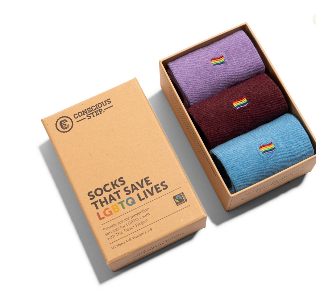 Gift box set of 3 pairs of women's organic socks- Save LGBTQ Lives