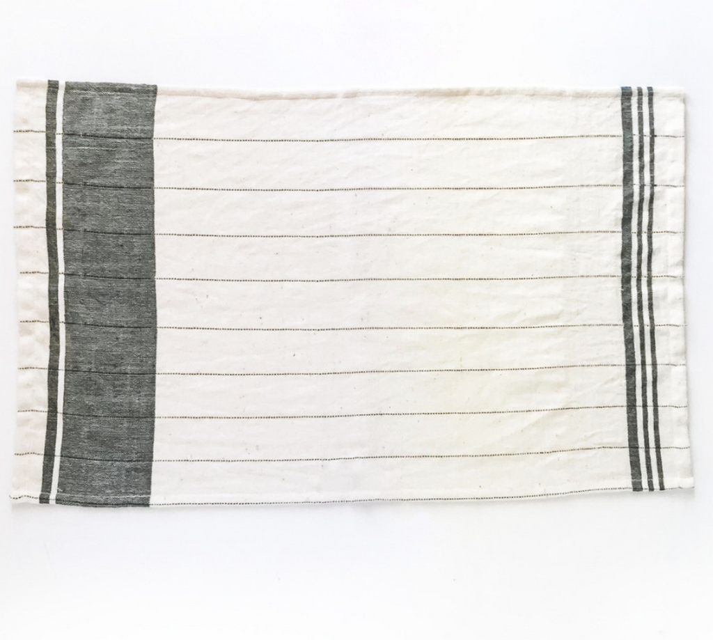 2 Hand Woven Tea Towels (Beige, Navy, Grey)- Eco-Friendly, Fair Trade