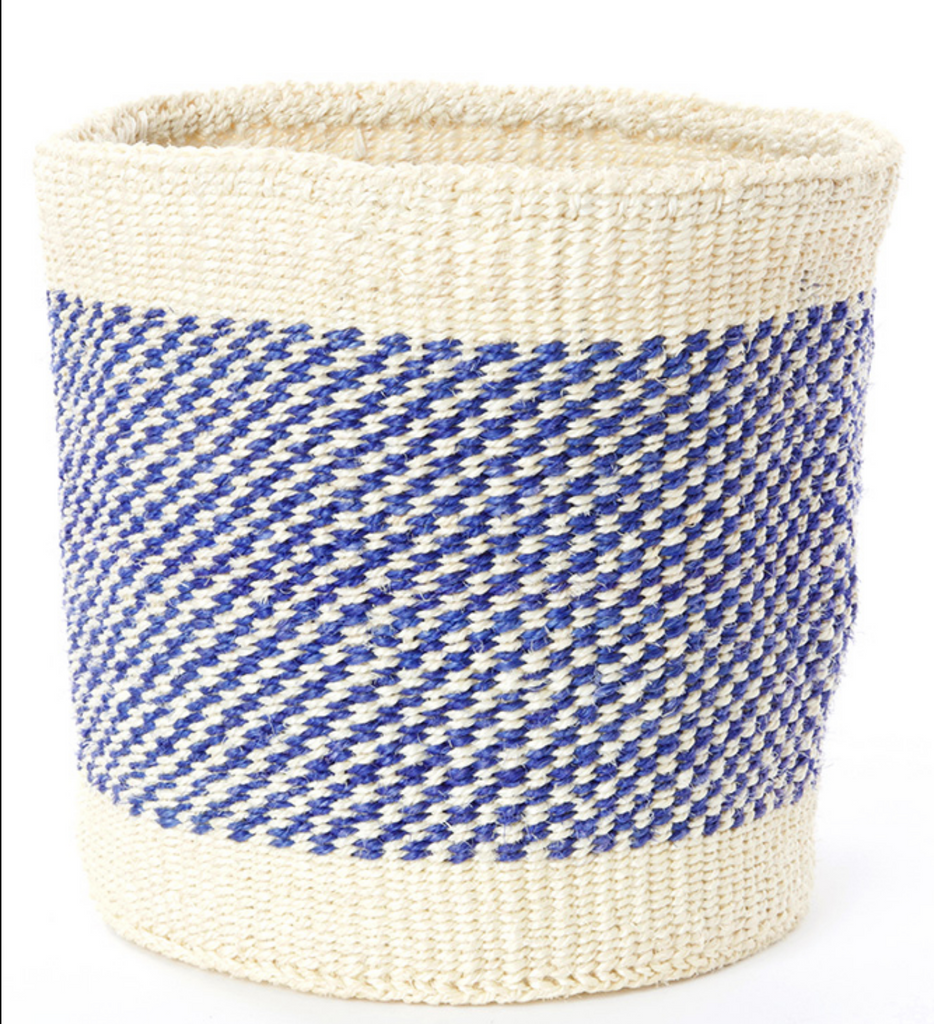 Two Handmade Blue & Cream Sisal Nesting Baskets, Kenya, Fair Trade