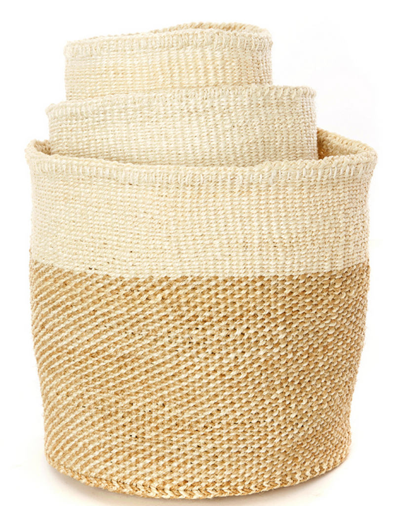 3 Handwoven Beige & Cream Sisal Nesting Baskets, Kenya, Fair Trade