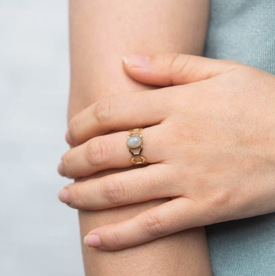 Gray Labradorite Adjustable Gold Ring- Give Freedom To Girls & Women!