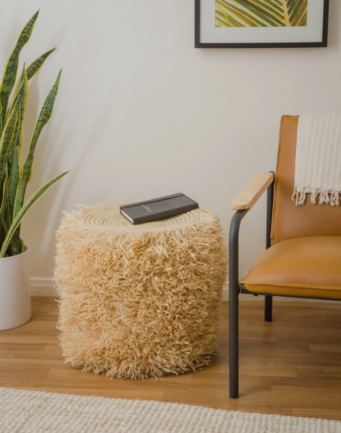 Fringed Natural Stool or Side-Table, Fair Trade, Handmade in Uganda
