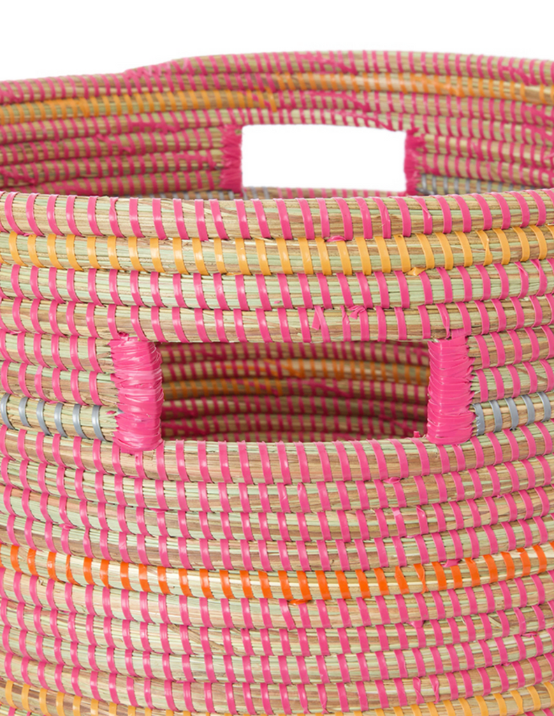 Pink Striped Hamper Laundry Storage Basket, Fair Trade- Senegal