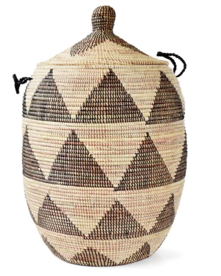 Handcrafted Large Black & Cream Laundry Hamper, Decorative Storage Basket - Fair Trade, Eco-Friendly