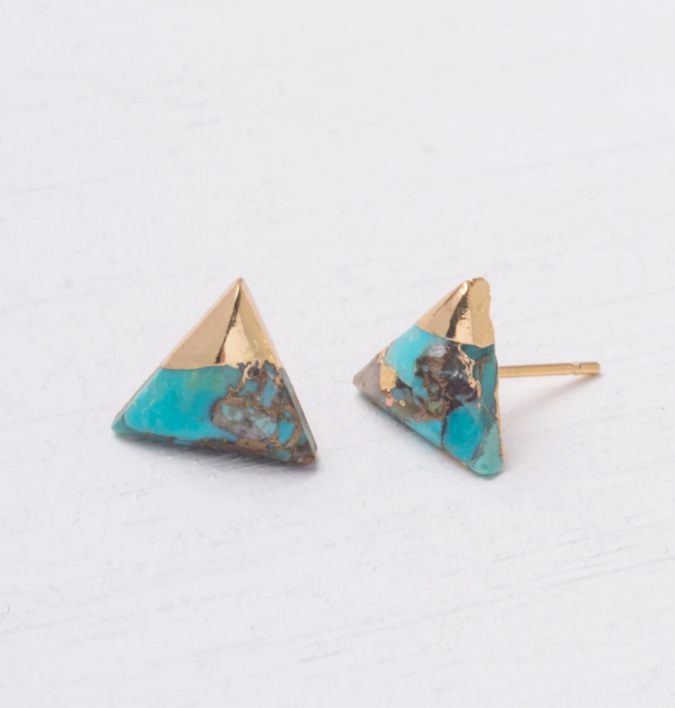 Turquoise and Gold Triangle Stud Earrings- Give Freedom To Women & Girls!
