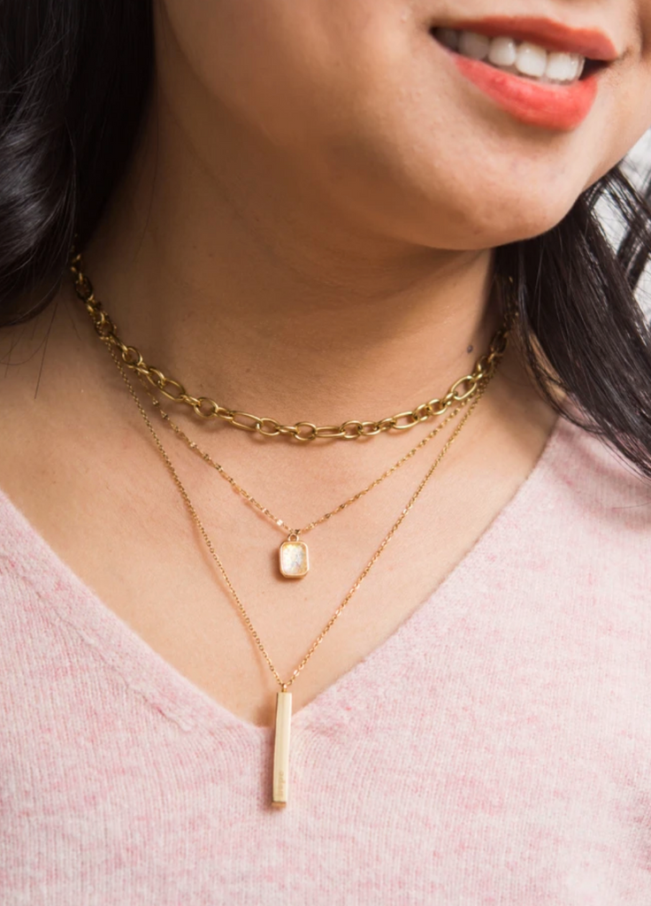 Joy,Peace,Faith, and Hope Gold Bar Necklace, Give Freedom to women!