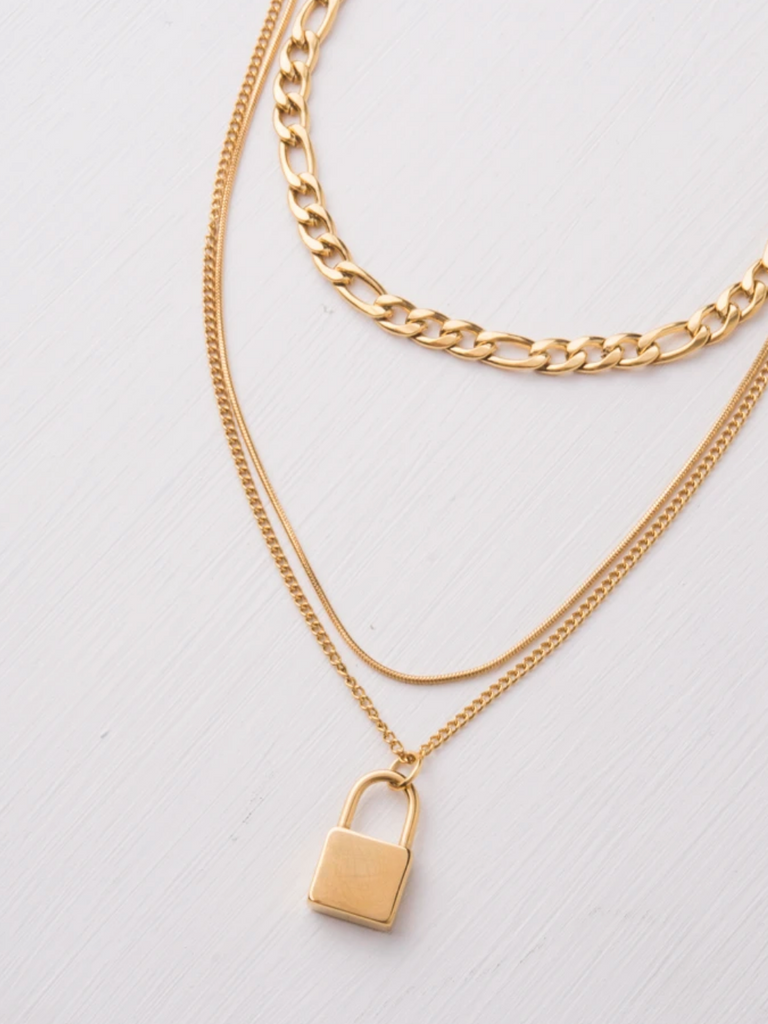 Lock Charm three-layered Gold Necklace - Give Freedom to Women