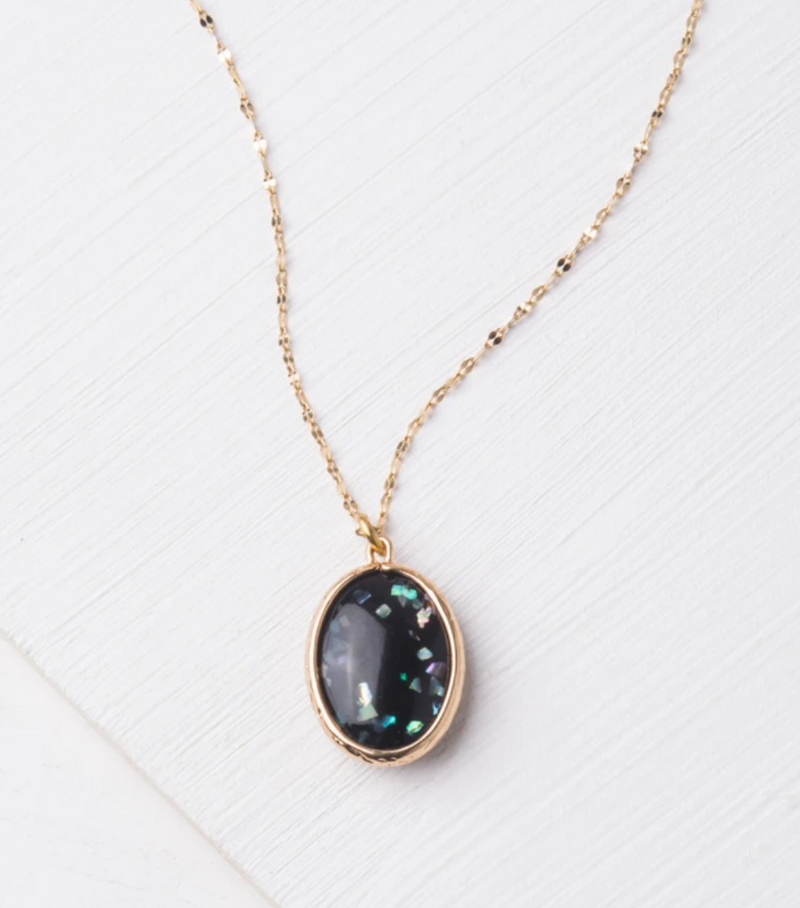 Black Opal and Gold Pendant Necklace - Give Freedom to Women