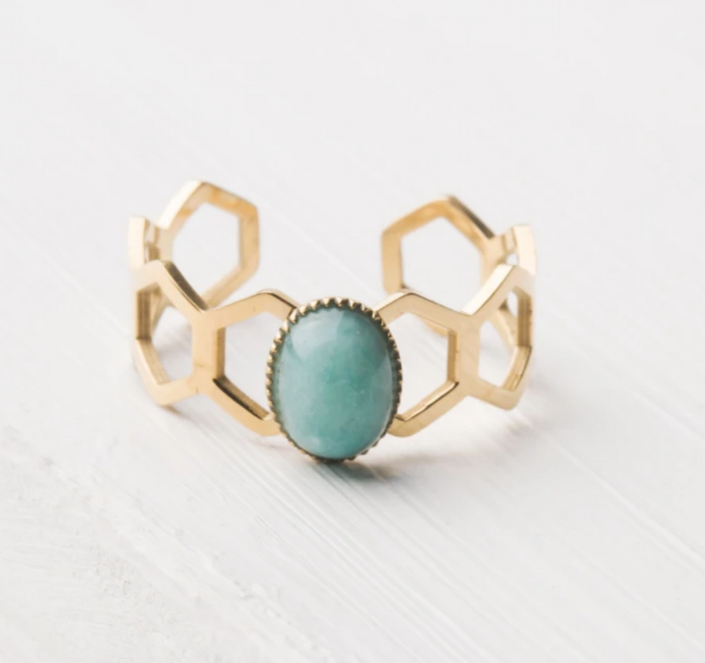 Turquoise Adjustable Gold Honeycomb Ring- Give Freedom To Girls & Women!