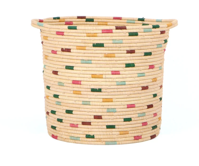 Multi-Colored Dashed Floor Storage Basket, Fair Trade, Handmade in Uganda
