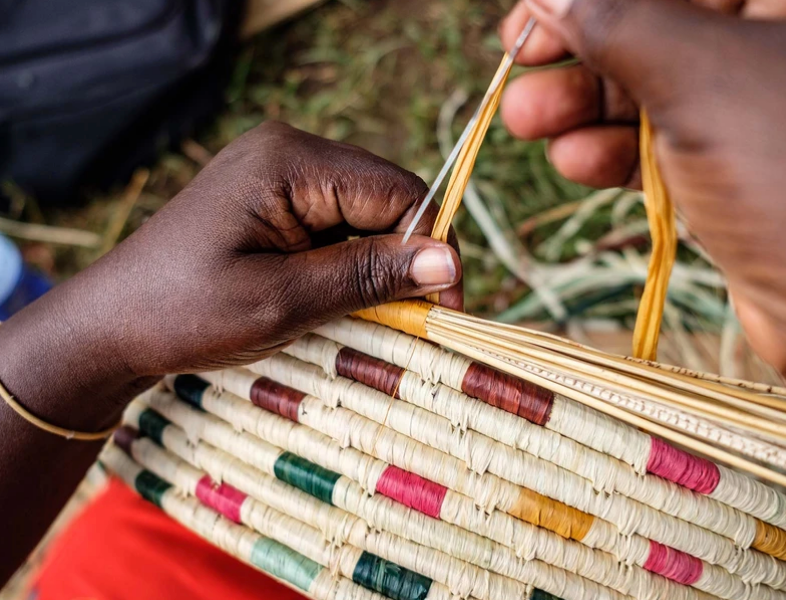 Multi-Colored Dashed Floor Storage Basket, Fair Trade, Handmade in Uganda