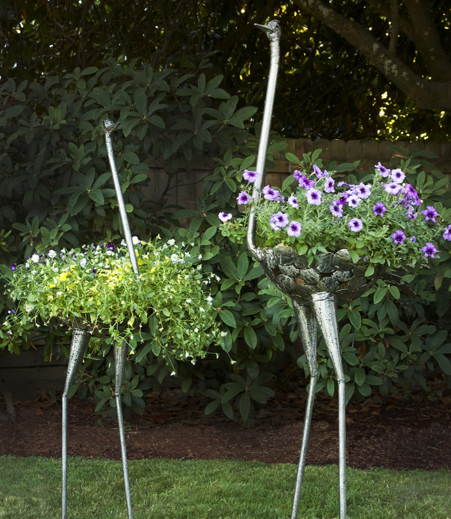 Ostrich garden planter & flower holder. Recycled metal, Fair Trade from Kenya