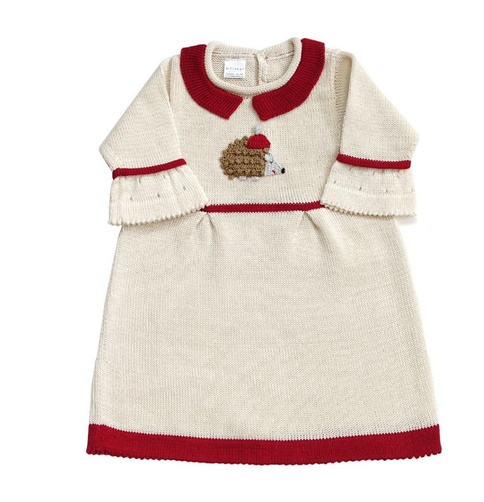 Hand Knit Baby / Toddler Christmas Hedgehog Dress, Fair Trade