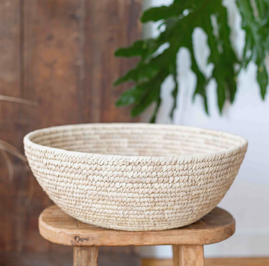 Large Handwoven Palm Leaf Bowl Basket, Bangladesh, Fair Trade, Eco-friendly