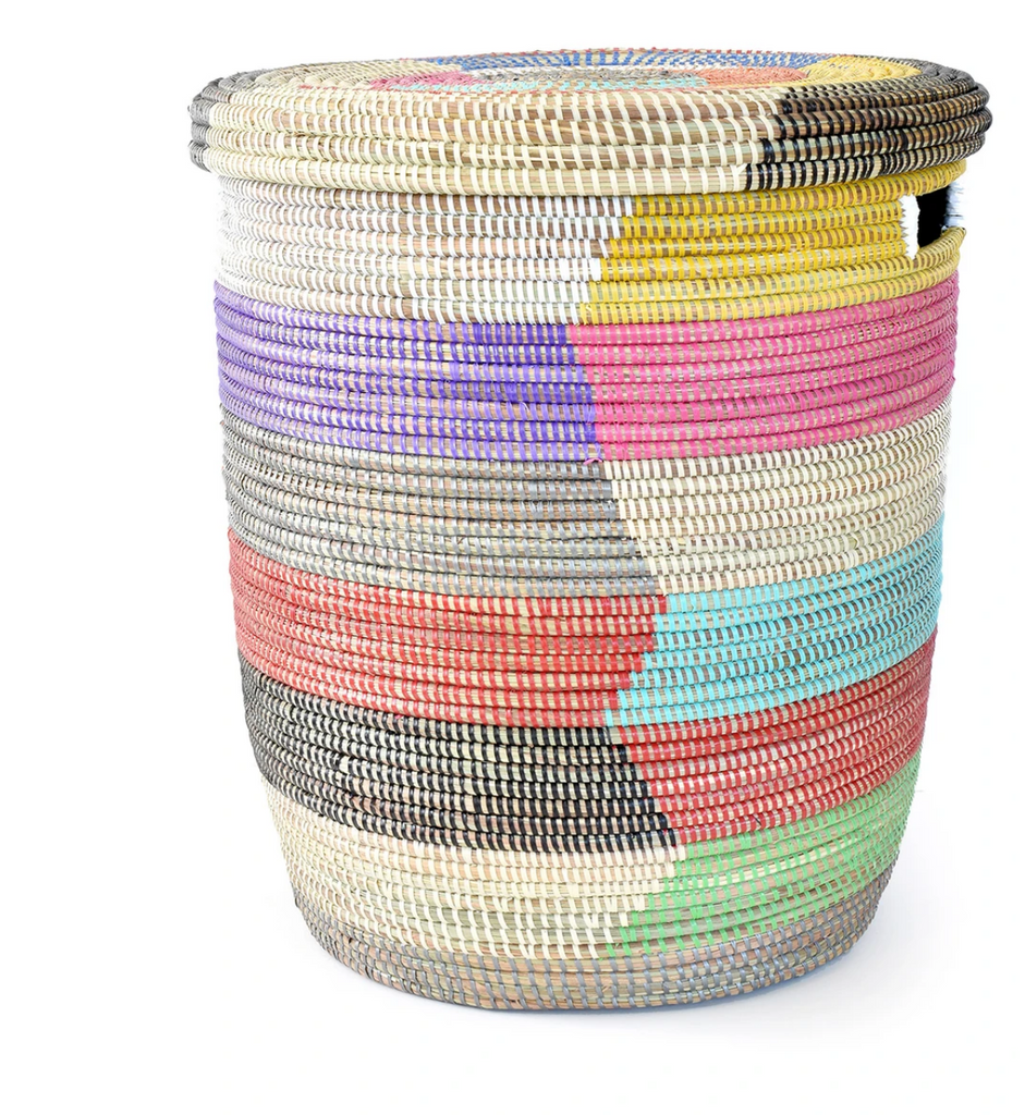 Colorful Striped Hamper or Storage Basket - Fair Trade-Eco-Friendly- Handmade