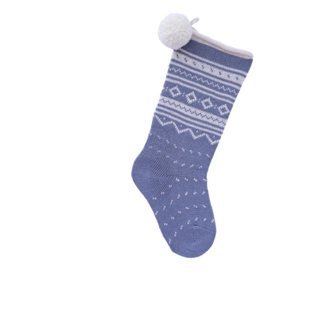 Hand Knit Blue Nordic Cuff Christmas Stocking, Fair Trade, Armenia
