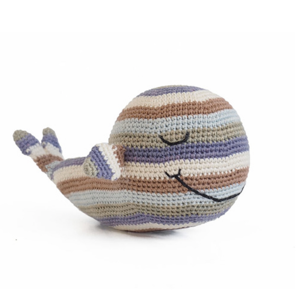Organic Cotton Hand Knit Striped Stuffed Sleeping Whale, fair trade