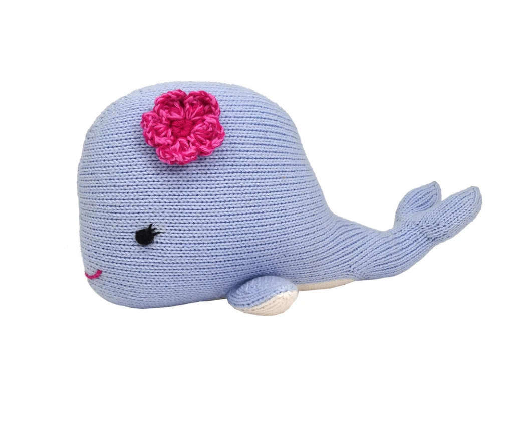 Hand Knit Stuffed Animal Whale with Flower, Fair Trade
