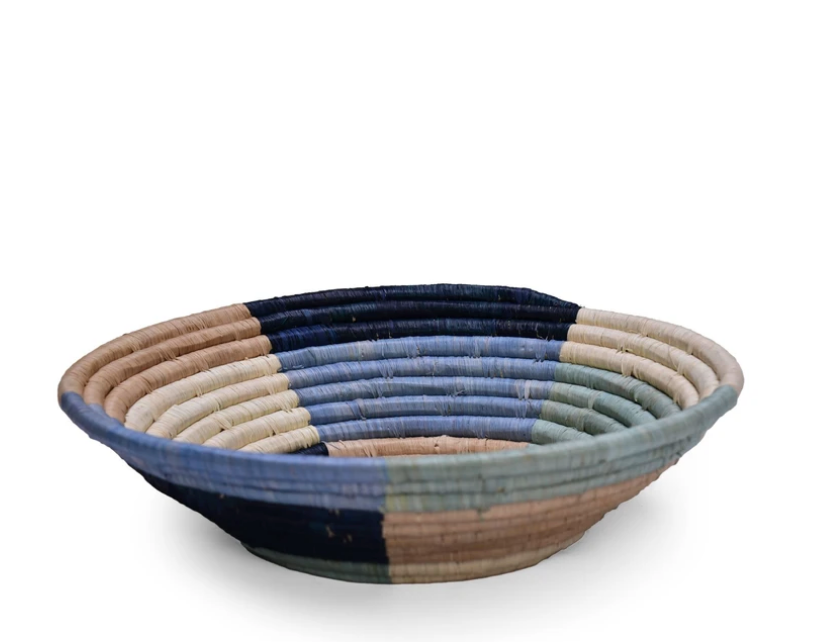 Handwoven 12"  Multi Colored Round Decorative Basket Bowl - Fair Trade from Rwanda