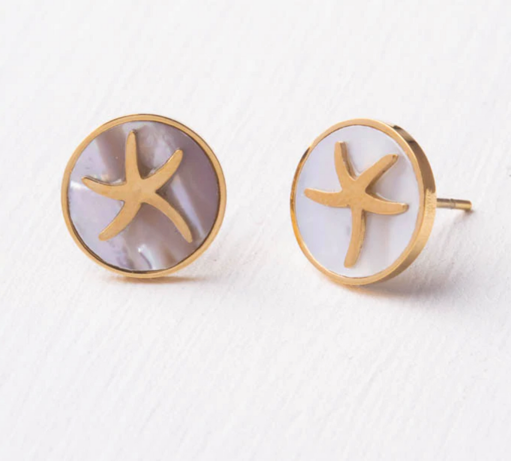 Starfish Mother of Pearl Gold Stud Earrings, Give freedom to exploited girls & women!