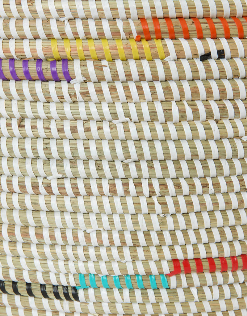 White Rainbow Swirl Handwoven African Cattail Decorative Storage Basket, Fair Trade