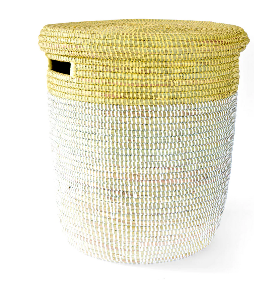 White & Yellow Hamper Laundry Storage Basket, Fair Trade, Eco-Friendly