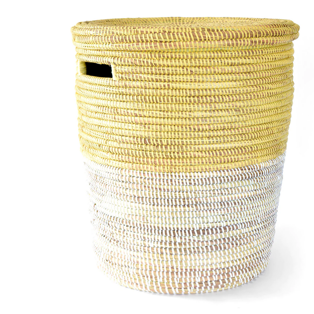 White & Yellow Hamper Laundry Storage Basket, Fair Trade, Eco-Friendly