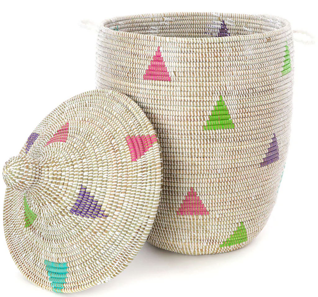 Extra Large Hamper Storage Basket, Colored Triangles, Fair Trade & Eco-Friendly