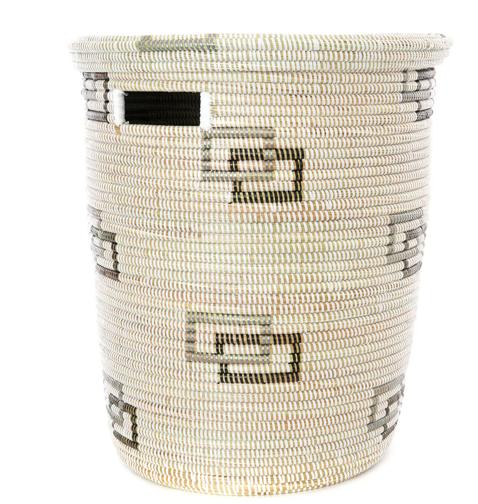 White Geometric Hamper Laundry Storage Basket- Fair Trade-Eco-Friendly- Handmade