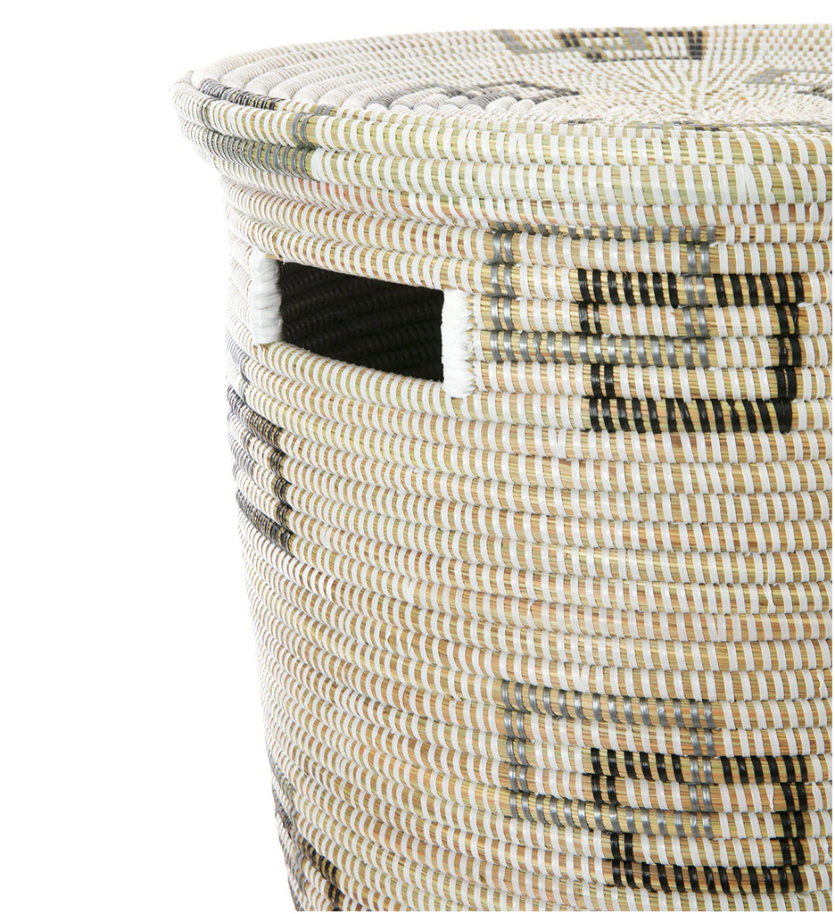 White Geometric Hamper Laundry Storage Basket- Fair Trade-Eco-Friendly- Handmade