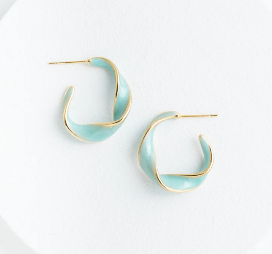 Twisted Hoop Earrings, Mint Blue, Give freedom to exploited girls & women!