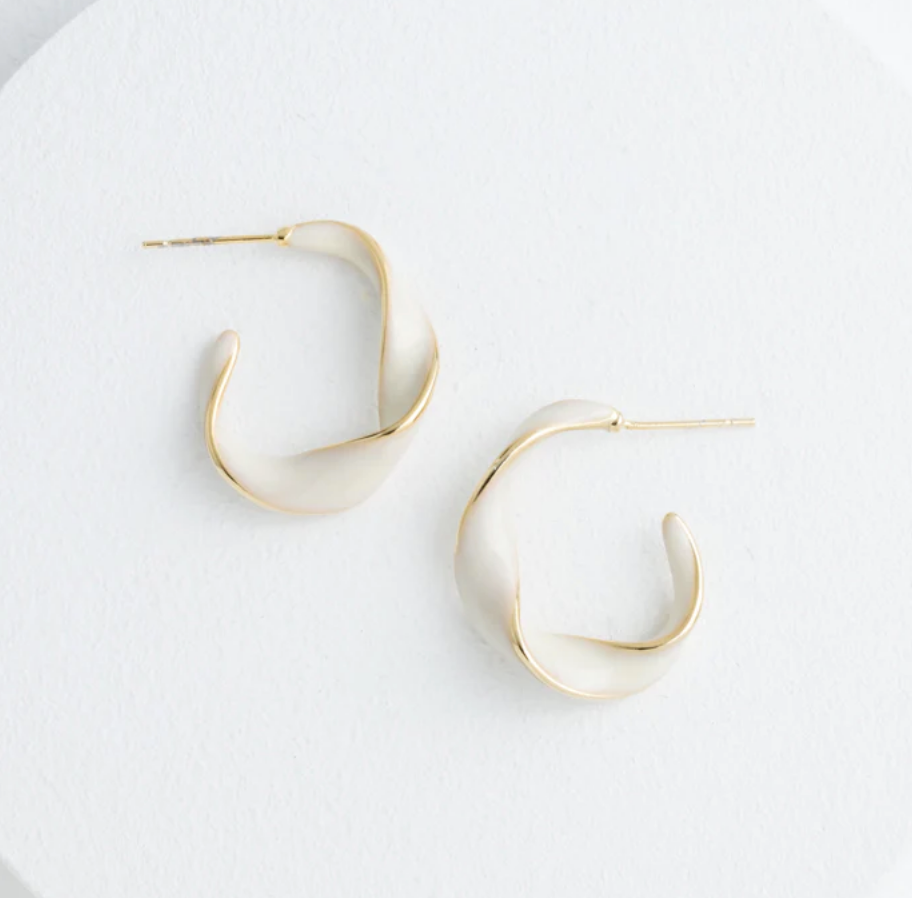 White Twisted Hoop Earrings, Give freedom to exploited girls & women!
