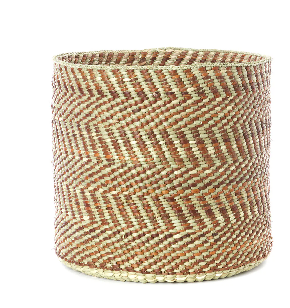 Handwoven Grass Reed Storage Baskets, Brown Diagonal, Fair Trade, Tanzania