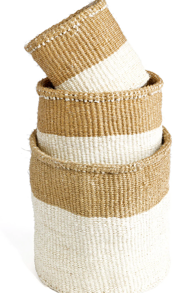 3 Handwoven Cream & Beige Sisal Nesting Baskets, Kenya, Fair Trade