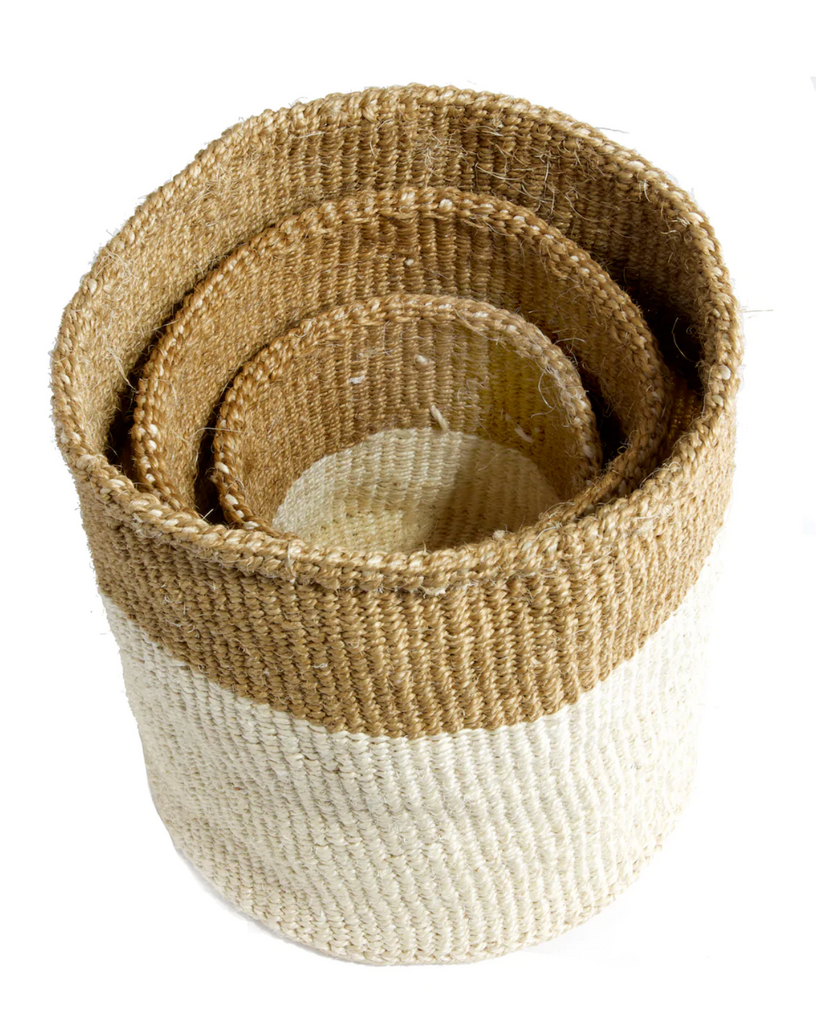 3 Handwoven Cream & Beige Sisal Nesting Baskets, Kenya, Fair Trade