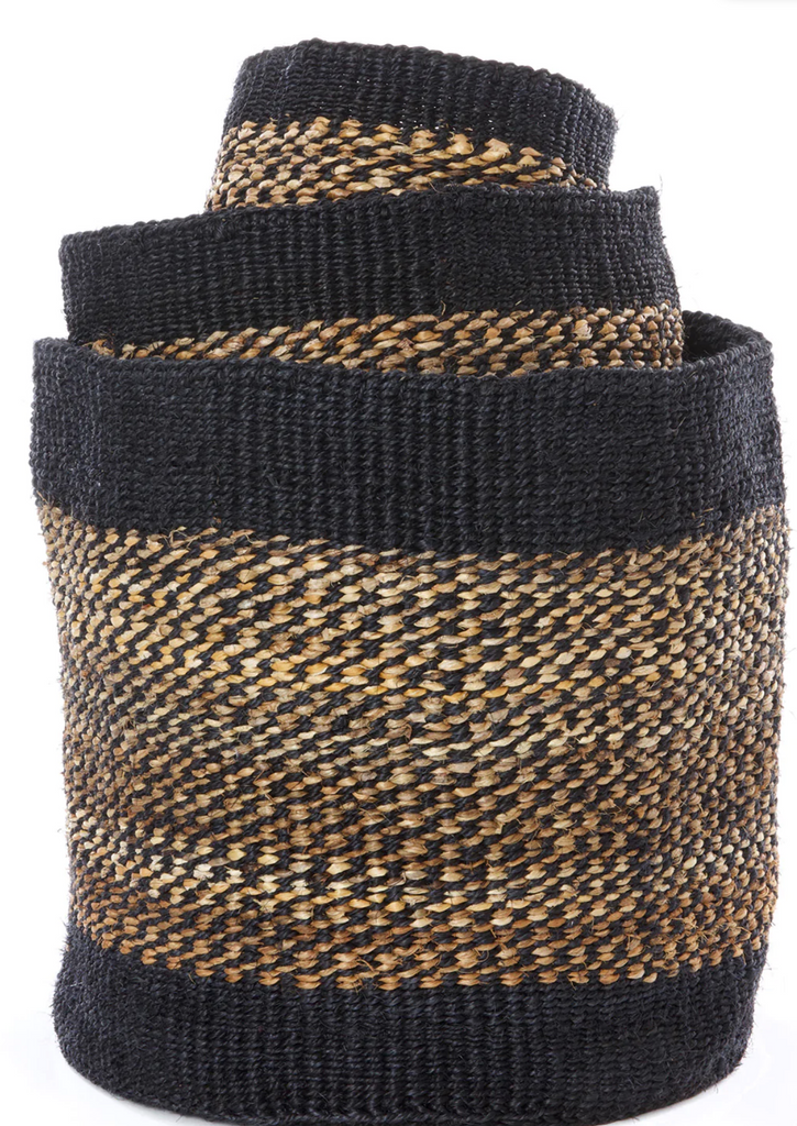 Three Handwoven Black & Beige Sisal Nesting Baskets, Kenya, Fair Trade