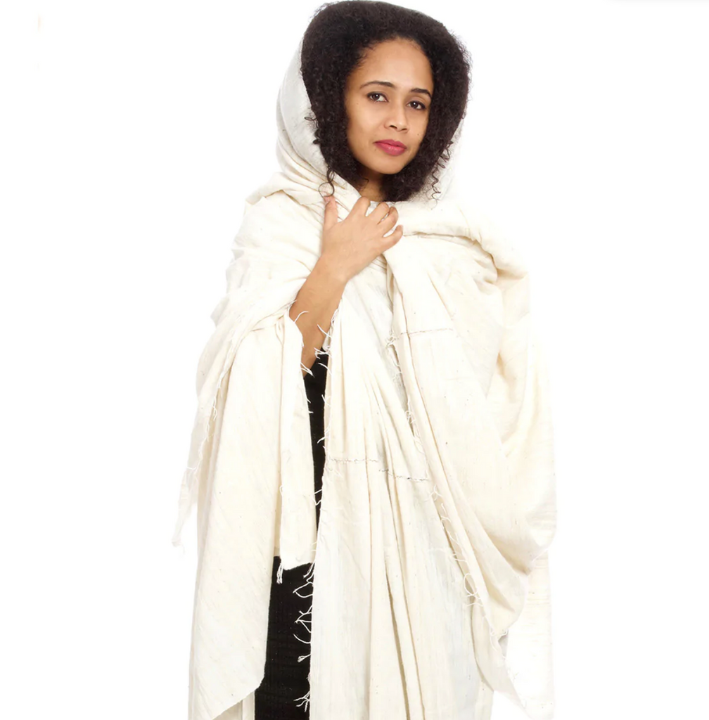 Ivory Handspun Ethiopian Cotton Throw, Wrap, Shawl, Coverlet or Table Cloth, Fair Trade
