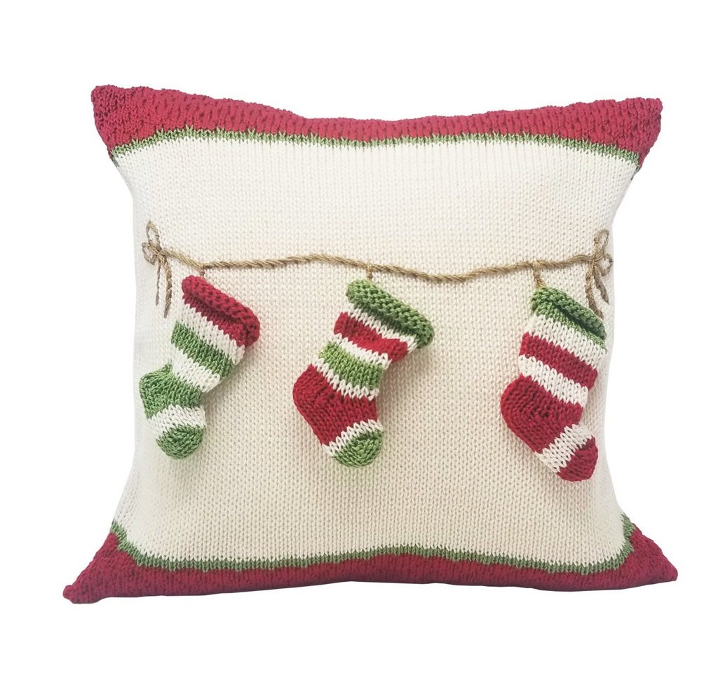 Hand Knit Christmas Pillow with Hanging Stockings, Armenia- Fair Trade