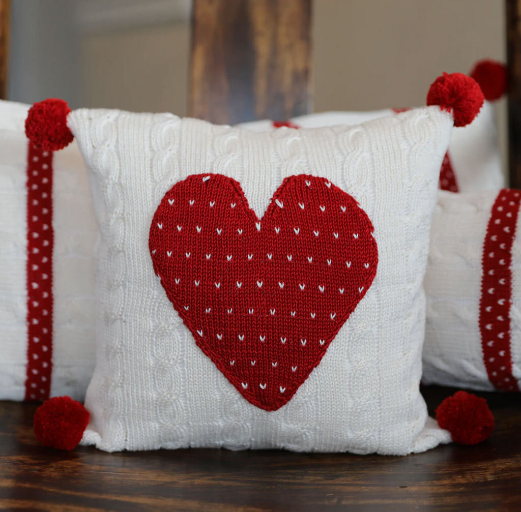 Handmade Cable Knit Red Heart 10" Pillow, Armenia- Fair Trade