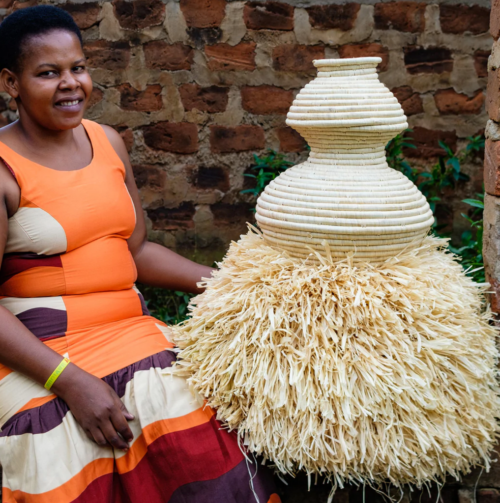 Hand Woven 27" Decorative Floor Basket Vase, Fair Trade, Uganda