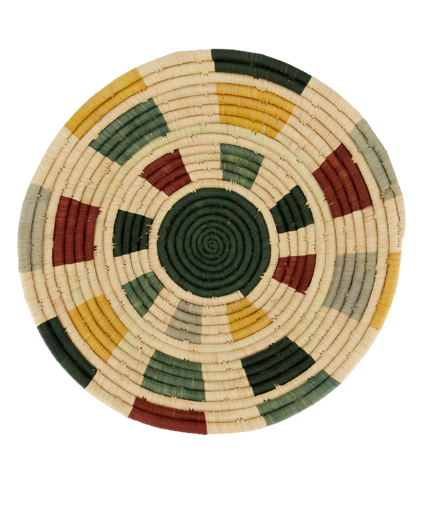14" Extra Large Handwoven, Natural and Fall Colors Round Basket Bowl- Fair Trade, Rwanda