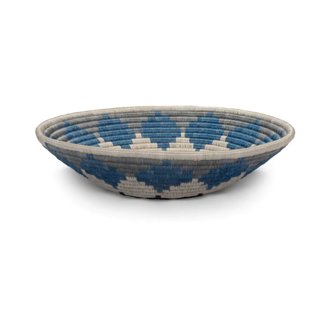 Handwoven 14" Blue, Black & Silver  Decorative Basket Bowl- Fair trade, Rwanda