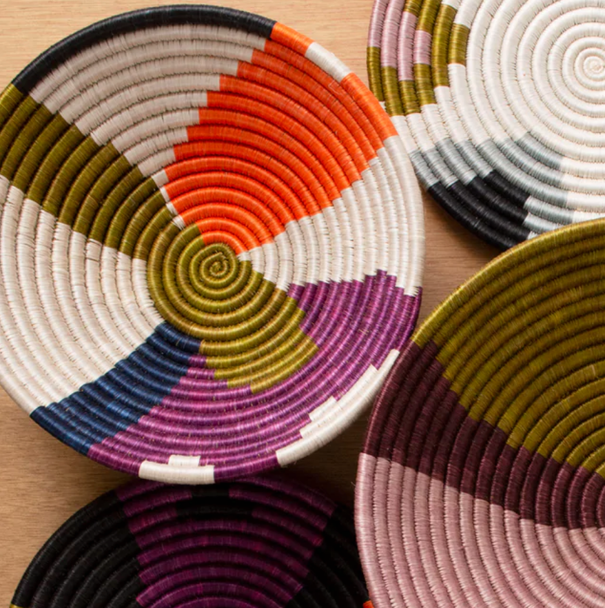 14" Extra Large Handwoven, Colorful Round Basket Bowl- Fair Trade, Rwanda