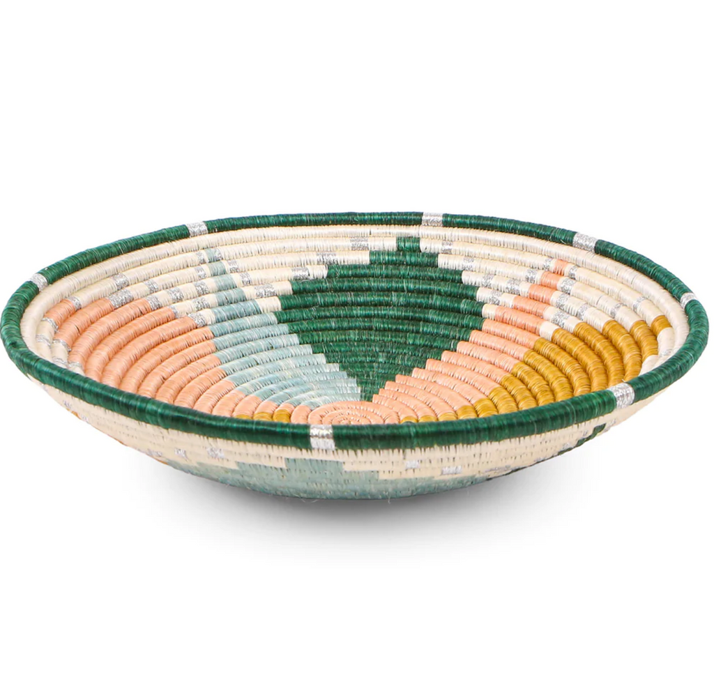 14" Extra Large Handwoven, Pastel Colored Round Basket Bowl- Fair Trade, Rwanda