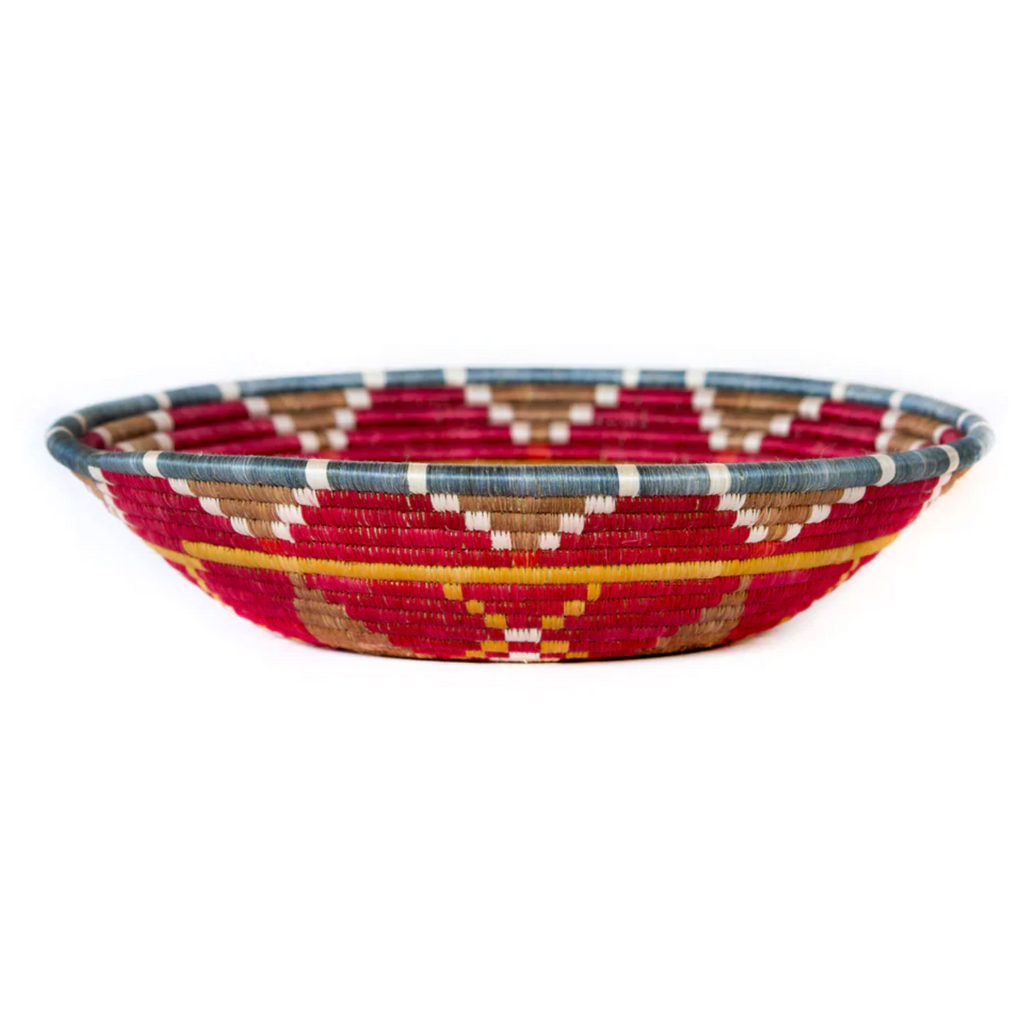 14" Extra Large Handwoven, Red Sunburst Basket Bowl- Fair Trade, Rwanda
