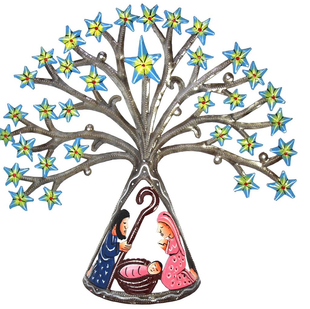 Starry Night Nativity Scene, Handcrafted from steel Drums in Haiti, Fair trade