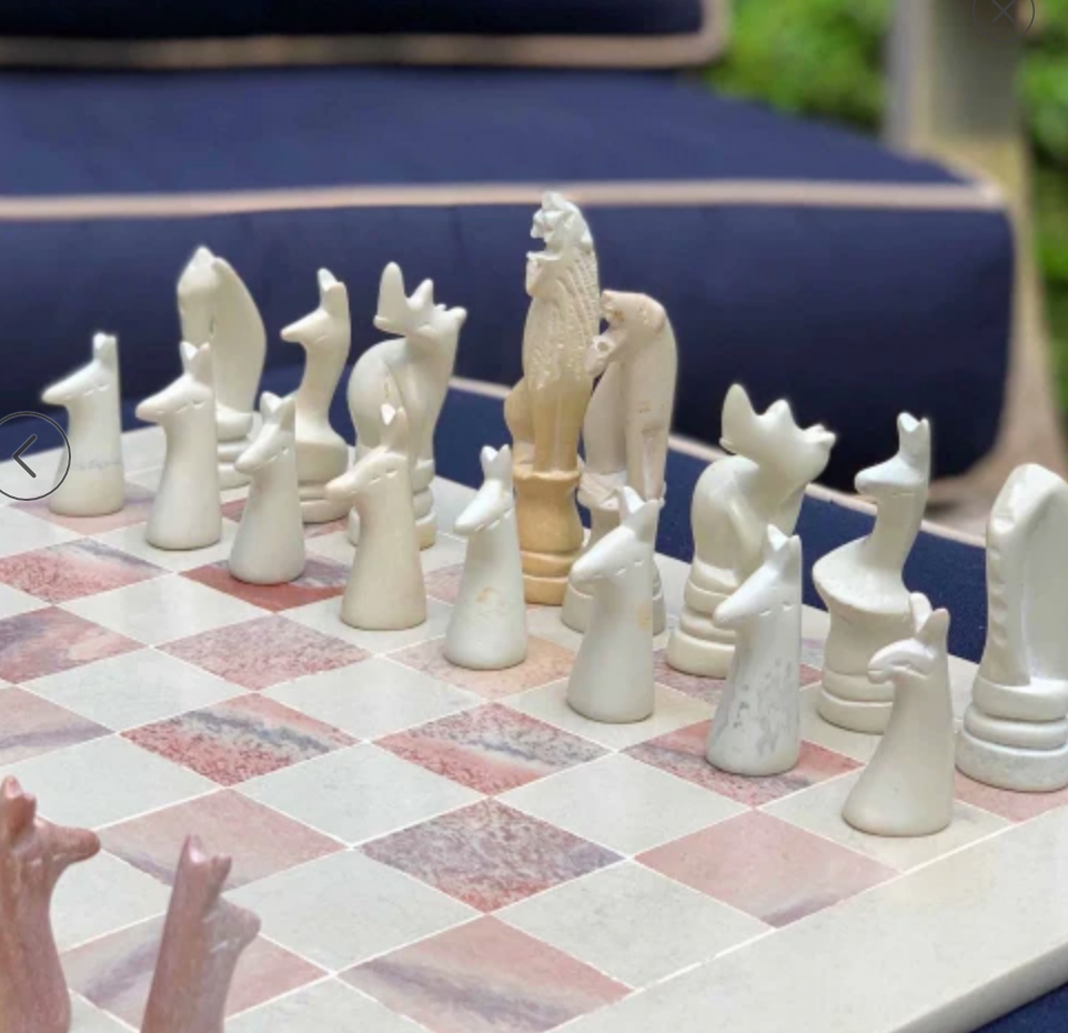 Hand Carved Soapstone African Animal Chess Set, Fair Trade, Kenya